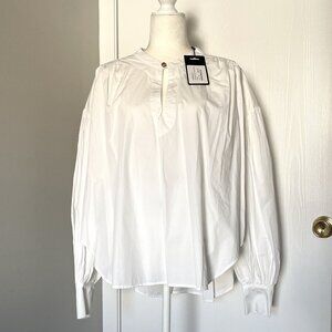 NWT Bassike Oversized White 100% Cotton Blouse with Stone Buttons Size M…